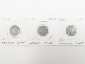 lot 137 image: 1943, 1943-D, 1943-S Mercury Dimes