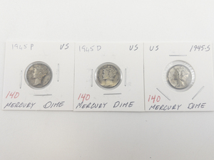 lot 140 image: 1945, 1945-D, 1945-S Mercury Dimes