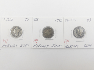 lot 141 image: 1942-S, 1943, 1945-S Mercury Dimes