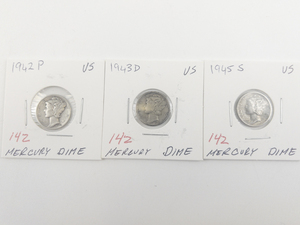 lot 142 image: 1942, 1943-D, 1945-S Mercury Dimes