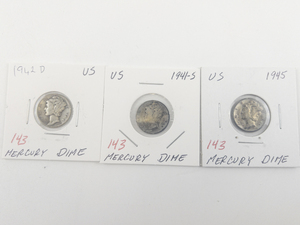 lot 143 image: 1941-S, 1942-D, 1945 Mercury Dimes