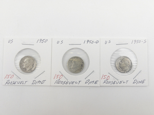 lot 150 image: 1950, 1950-D, 1950-S Roosevelt Dimes