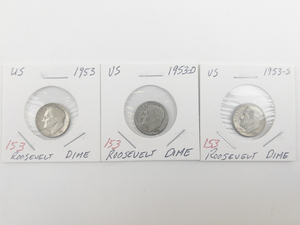 lot 153 image: 1953, 1953-D, 1953-S Roosevelt Dimes
