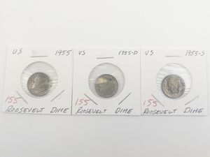 lot 155 image: 1955, 1955-D, 1955-S Roosevelt Dimes