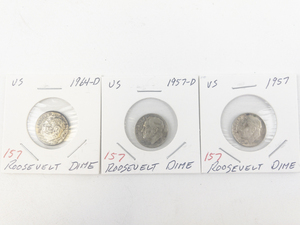 lot 157 image: 1957, 1957-D, 1964-D Roosevelt Dimes