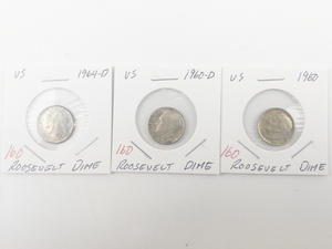 lot 160 image: 1960, 1960-D, 1964-D Roosevelt Dimes