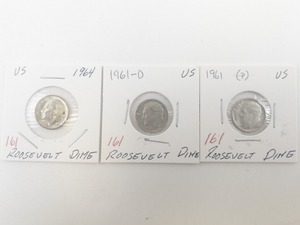 lot 161 image: 1961, 1961-D, 1964 Roosevelt Dimes