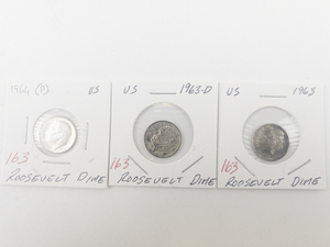 lot 163 image: 1963, 1963-D, 1964 Roosevelt Dimes