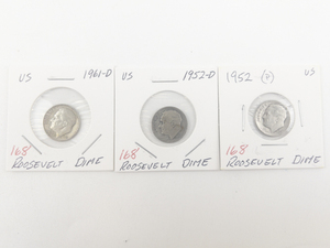 lot 168 image: 1952, 1952-D, 1961-D Roosevelt Dimes
