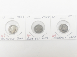 lot 169 image: 1953, 1953-D, 1953-S Roosevelt Dimes