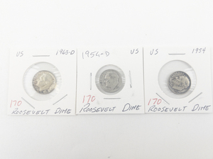 lot 170 image: 1954, 1954-D, 1963-D Roosevelt Dimes