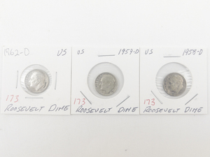 lot 173 image: 1958-D, 1959-D, 1962-D Roosevelt Dimes