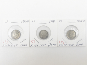 lot 177 image: 1956-D, 1960, 1960-D Roosevelt Dimes