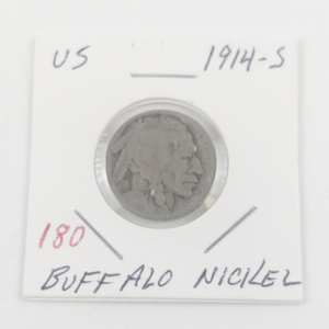 lot 180 image: 1914-S Buffalo Nickel, worn but clear date, low mintage