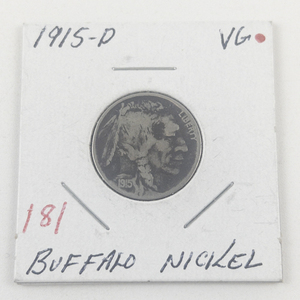 lot 181 image: 1915-D Buffalo Nickel, bright clear date, scarce