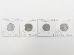 lot 183 image: 1927, 1927-D Buffalo Nickles, 1944-P, 1944-D silver war Nickels