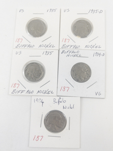 lot 187 image: 1934,1934-D, 1935, 1935-D, 1935 Buffalo Nickels