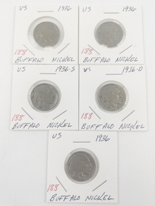 lot 188 image: 1936, 1936-D, 1936-S 1936, 1936 Buffalo Nickels