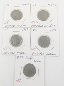 lot 189 image: 3) 1937, 1937-S, 1938-D Buffalo Nickels