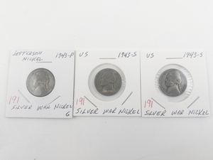 lot 191 image: 1943-P, 1943-S, 1943-S silver war nickels