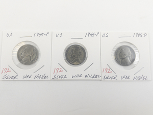 lot 192 image: 1945-P, 1945-P, 1945-D silver war nickels