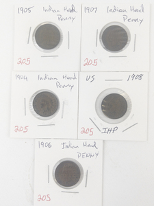 lot 205 image: 1904, 1905, 1906, 1907, 1908 Indian Head Cents