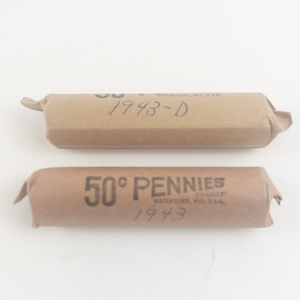 lot 220 image: 2) rolls of steel war cents. 1 each marked 1943, 1943-D