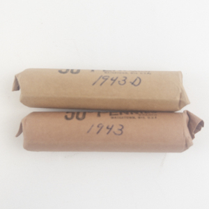 lot 222 image: 2) rolls of steel war cents. 1 each marked 1943, 1943-D