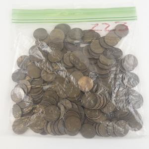 lot 223 image: 1.5 pounds (approx. 220) mixed date wheat cents, 30s, 40s, 50s
