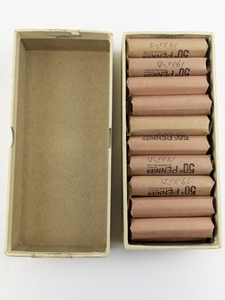 lot 237 image: $10.00 bank box, 20) rolls of wheat cents marked 1935-S, 1935-S