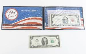 lot 253 image: Series 1953B red seal 2 dollar bill plus uncirculated 2017A 2 dollar bill