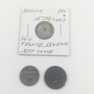 lot 266 image: Belgian Silver 1901 50 centimes, French legend plus 1942 1 Franc, 1944 2 Franc