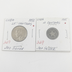 lot 269 image: Cuban Silver  1953 25 Centavos, 1915 10 Centavos