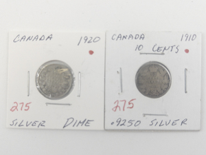 lot 275 image: Canadian Silver 1910, 1920 silver dimes