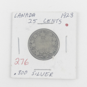 lot 276 image: Canadian Silver 1928 silver quarter
