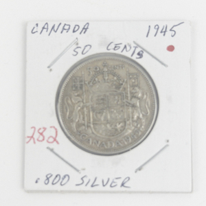 lot 282 image: Canadian Silver 1945 silver half dollar