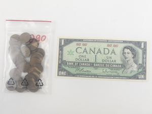 lot 290 image: Canadian Currency 1867-1967 Confederation Series uncirculated bill, 30) 1867-1967 cents