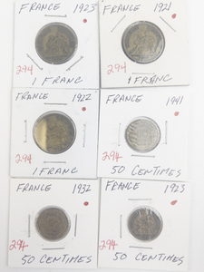 lot 294 image: French (Commerce Industrie)  50 Centimes  1923, 1932, 1941 and 1 Franc 1921, 1922, 1923