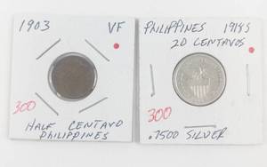 lot 300 image: Philippines Silver 1918-S 20 Centavos, 1903 12 Centavo