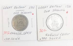 lot 302 image: Great Britain Silver 1921, 1936 English Crest 1 Shilling