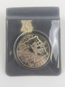lot 310 image: British Virgin Islands Silver 1985 $20.00 Proof crossed Dutch cannons. Sunken Ships Series