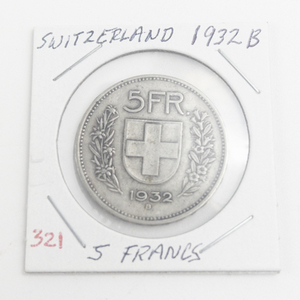 lot 321 image: Switzerland Silver 1932 B 5 Francs