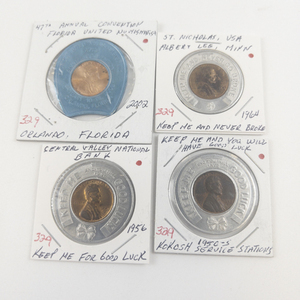 lot 329 image: Group of encased cents Central Valley Bank, St. Nicholas USA ,47th FUN show, Kokosh service