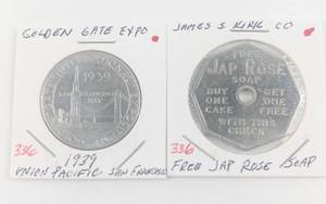 lot 336 image: 1939 Golden Gate Exposition Union Pacific ALCOA aluminum, Free Jap Rose soap BOGO