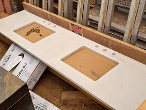 lot 418 image: Ceramic Countertop with (2) Sink Cutouts and Back Splash U2015-W-1