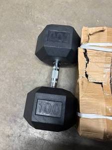 lot 10 image: 100lb Pair Rubber Hex Dumbbells NEW