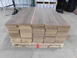 lot 16 image: Brown 7 x 48 Click Plank Laminate Water Resistant Flooring With Pad (420 sq.ft)