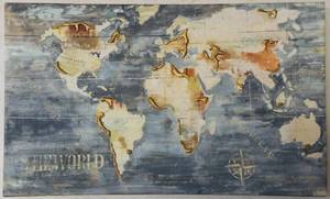 lot 23 image: Wall Art - (1) Map of The World & (1) Blue Abstract Art 3 Panels (View Photos)