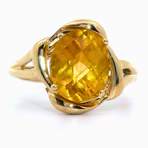 lot 21B image: Artisan Ring with a Bold Fancy Checkerboard Cut Citrine in Yellow Gold VIDEO