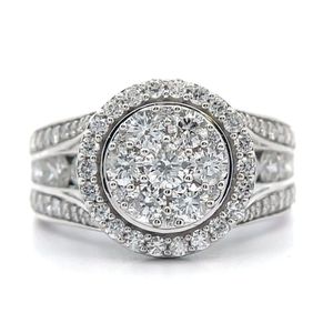 NEW! 2 Carat Pavé Natural Diamond Halo Split Shank Luxury Ring in 14k White Gold *VIDEO*